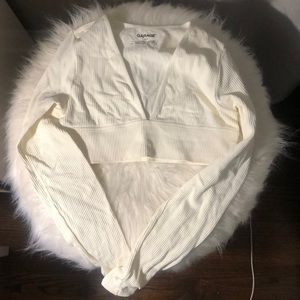Garage Cream Ribbed Long Sleeve Crop Top